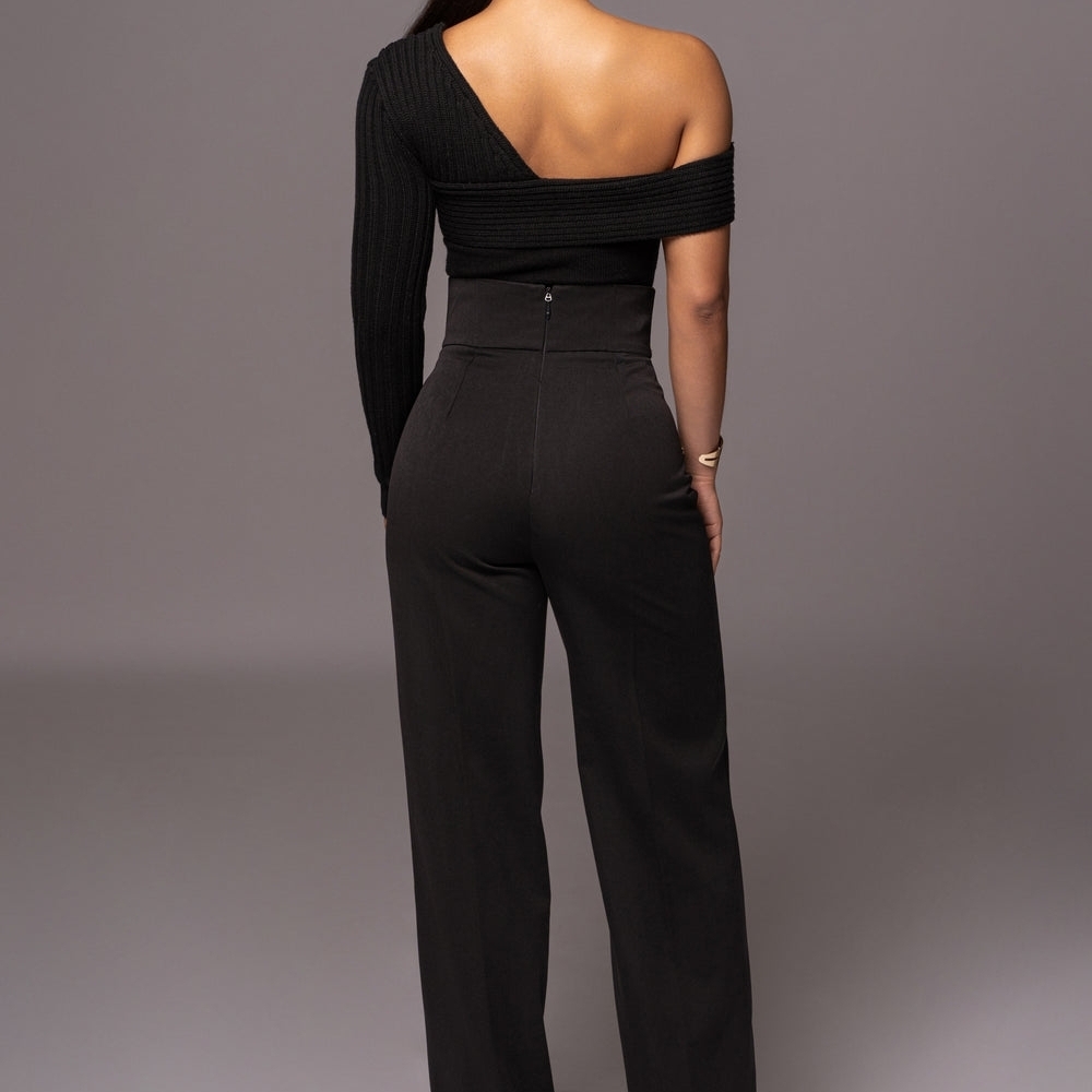 JLUXLABEL Black One-Shoulder Ribbed Top - Picture 3 of 4